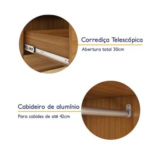 Roupeiro Solteiro Smart Plus (GR2123) Cinamomo 2 Portas 1 Gaveta C/ Pés Larg. 0.85m - Rodial Móveis - Imagem 7