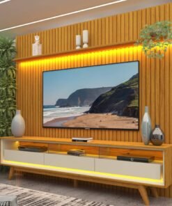 Painel até 85" Nobre 230 Naturale + Rack Requinte 212 Naturale/Off White - GELIUS