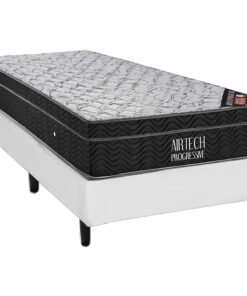 Colchão Solteiro Airtech Progressive + Base Box Simples Corino Branco – ORTOBOM + BIOSTAR