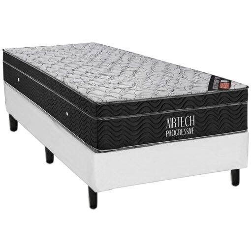 Colchão Solteiro Airtech Progressive + Base Box Simples Corino Branco – ORTOBOM + BIOSTAR