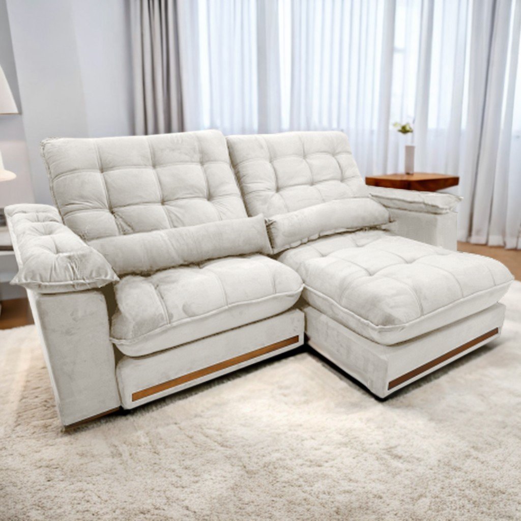 Sofá Retrátil e Reclinável Hércules/Zurique 2,90 m Veludo Marfim - VICAM ESTOFADOS