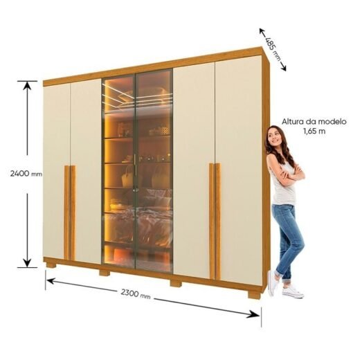 Guarda-Roupa Imperatriz 2,30 m 6 Portas/2 Reflecta Naturale/Off White - GELIUS - Imagem 5