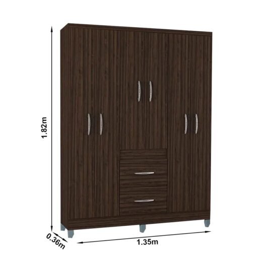 Guarda-Roupa Casal Milão 6 Portas 2 Gavetas C/Pés Larg. 1.35m Chocolate Poquema - Imagem 3