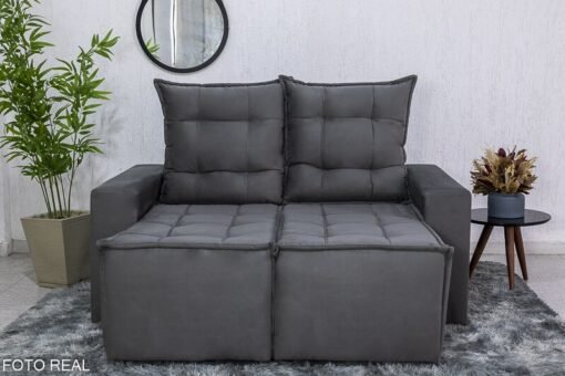 Sofá Retrátil Reclinável Rafaela Veludinho Cinza B10 Larg. 1.40m - Imagem 4