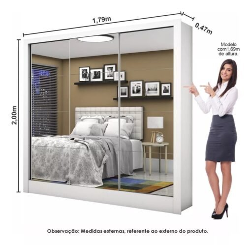 Modulado 4 Portas + Guarda-Roupa 3 Portas Dubai/Santiago Premium Branco - CARIOCA MÓVEIS - Imagem 5