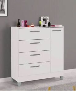 Cômoda com 1 Porta 4 Gavetas Branco Larg. 0.86m - Poquema