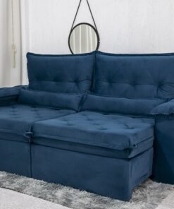 Sofá Retrátil Reclinável Califórnia Veludo Azul 529 Larg. 2.50m - D28 Hiper soft
