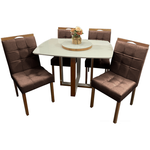 Mesa Atlas Mel/Off White Canto Barril 120×90 com 4 Cadeiras Sophia Mel/Veludo Marrom – ART ASSENTOS + WM DECOR - Imagem 3