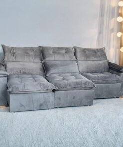 Sofá Retrátil e Reclinável Imperial 2,75 m Veludo Jolie Cinza 08 – IMPERIAL DECOR