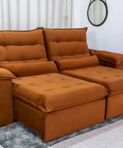 Sofá Retrátil Reclinável Emanuelly Veludo Terracota Larg.  2.00m - D28 Soft e Molas bonnel