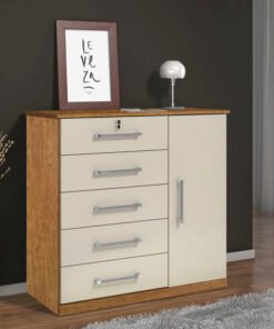 Cômoda Vane 012 Cinamomo/Off 5 Gavetas 1 Porta Larg. 0.92m - JL Móveis