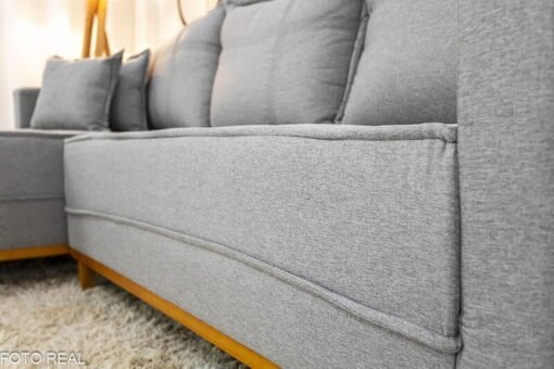 Sofá 3 Lug. Com Chaise Lado Direito Milão Larg. 2.30m Linho Cinza 1008 - Molas Ensacadas - Imagem 4