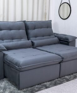 Sofá Retrátil Reclinável Emanuelly Veludo Cinza 20 Larg. 2.30m  - D28 Soft