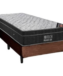 Colchão Solteiro Airtech Progressive D26 + Base Box Simples Corino Marrom – ORTOBOM + ALTO NÍVEL CAMAS E COLCHÕES