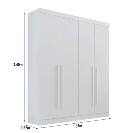 Roupeiro Solteiro Da Vinci Plus Branco 4 Portas 3 Gavetas 100% MDF Larg. 1.85m - D Doro - Imagem 5