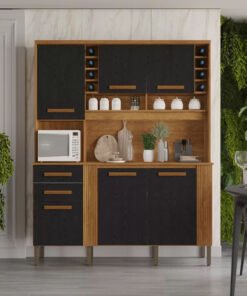 Armário de Cozinha Catar 6 Portas 2 Gavetas Larg. 2.00m Cinamomo/Preto Sallêto