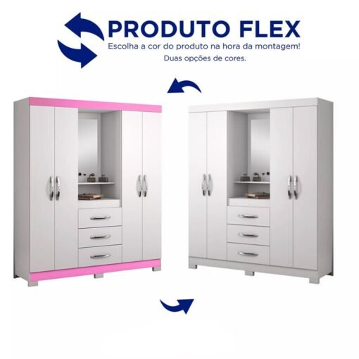 Guarda-Roupa Solteiro 4 portas NT 5015 Branco/Rosa Flex Com Pés Notável - Imagem 4