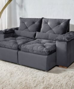 Sofá Retrátil e Reclinável Grécia K670 (Fechado) 1,96 m Cinza – KASA COMIGO ESTOFADOS