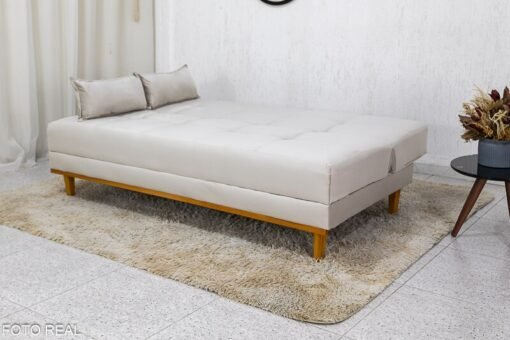 Sofá Cama Madrid Veludo Bege 2269 Larg. 1.80m - Molas Bonnel - Imagem 3