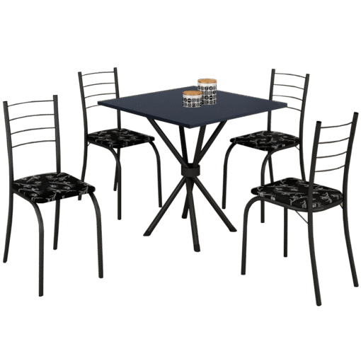 Mesa 4 Cadeiras Rio 75×75 Preto/Grafite/Preto Lírio – TEIXEIRA - Imagem 2