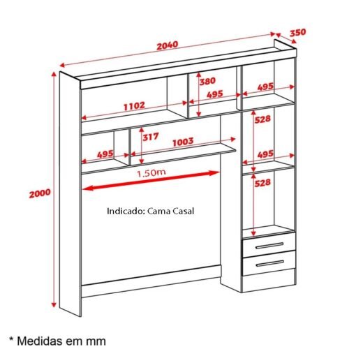 Modulado 4 Portas 2 Gavetas Cinamomo/Off S/Espelho Larg. 2.04m - Carioca - Imagem 4
