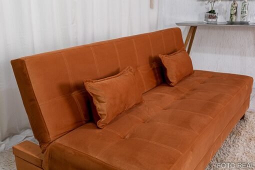 Sofá Cama Arpoador Veludo Terracota 12116 Larg. 1.85m - Imagem 2