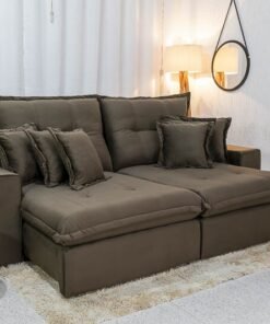 Sofá Retrátil Reclinável Ferrara Veludo Marrom Larg. 2.50m - D33 e Molas Ensacadas