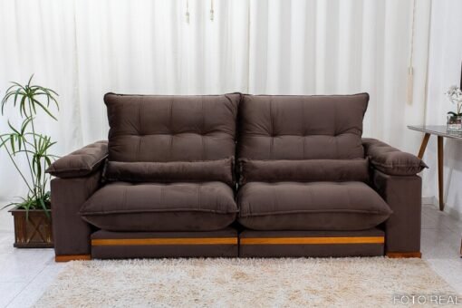 Sofá Retrátil Reclinável Ibis Veludo Marrom 815 Larg. 2.30m - D33 e Molas Ensacadas - Imagem 5