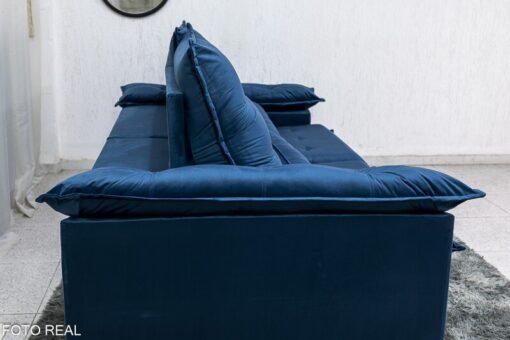 Sofá Retrátil Reclinável 2.00m Emanuelly Veludo Azul 03 D28 Soft - Imagem 8
