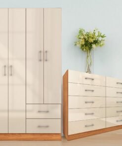 Guarda-Roupa 4 Portas Panamá 4002 + Cômoda 10 Gavetas Caribe Cinamono/Off White – FELLICCI
