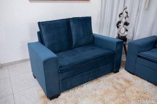 Sofá 3 e 2 lugares França com Puff Veludo Azul A16 Larg. 1.86m - Imagem 5