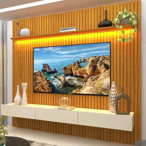 Home até 85" Nobre Ripado 230(Com Nicho) Naturale/Off White - GELIUS