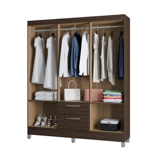 Guarda-Roupa Casal Multi 6 Portas 2 Gavetas c/Espelho e Pés Larg. 1.48m Chocolate Poquema - Imagem 2