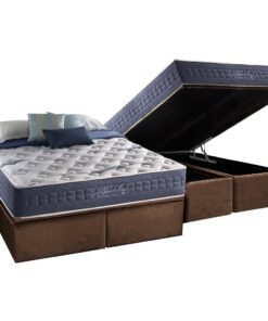 Colchão Queen Blue Sea D28 + Base Box Baú Corino Marrom – ANJOS COLCHÕES + ALTO NÍVEL CAMAS E COLCHÕES
