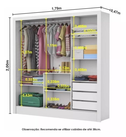 Modulado 4 Portas + Guarda-Roupa 3 Portas Dubai/Santiago Branco – CARIOCA MÓVEIS - Imagem 4