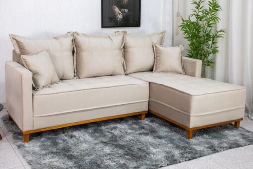 Sofá 3 Lug. Com Chaise Lado Esquerdo Milão Larg. 2.30m Veludo Bege 818 - Molas Ensacadas