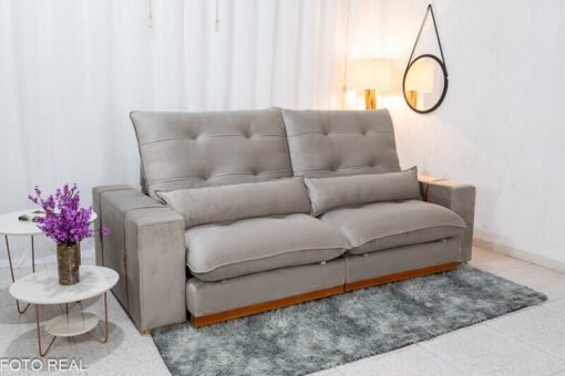 Sofá Retrátil Reclinável Toronto Veludo Avelã 4052 Larg. 2.50m - Molas Ensacadas - Imagem 6