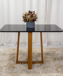 Base Mesa Pedro 4 lugares Vidro Preto 120x80 Madeira Maciça Art Assento - Entregue Montada