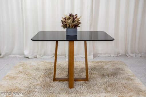 Base Mesa Pedro 4 lugares Vidro Preto 120x80 Madeira Maciça Art Assento - Entregue Montada