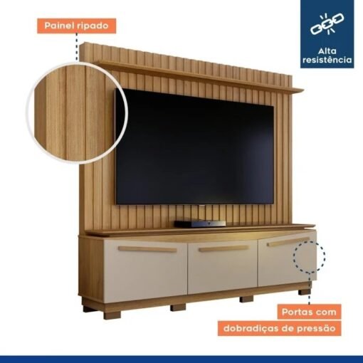 Home Theater até 75" Montreal Cinamono/Off White - VALDEMÓVEIS - Imagem 4