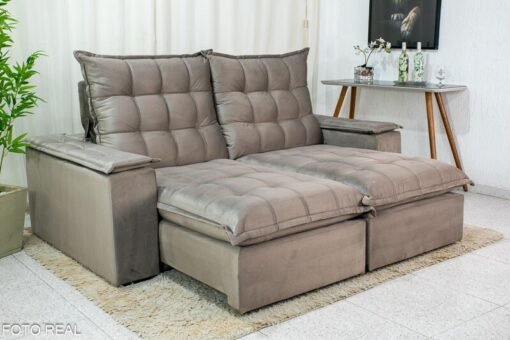 Sofá Retrátil Reclinável Atenas 2.10m Veludo Cinza 813 D33 e Molas Ensacadas - Imagem 6