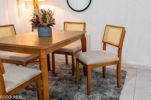 Mesa de Jantar Alegra Tampo Cinamomo 120×80 4 Cadeiras Jade Linho Bege 29011 JCM Madeira Maciça - Imagem 4
