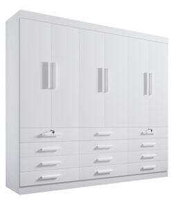 Roupeiro Casal Mônaco Branco 6 Portas 12 Gavetas Larg. 2.40m - D Doro