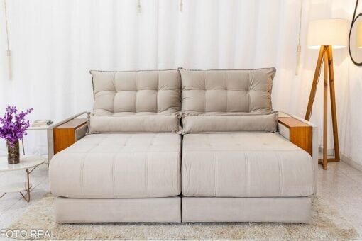 Sofá Retrátil Reclinável Gênova Veludo Bege 818 Larg. 2.30m - Molas Ensacadas - Imagem 4
