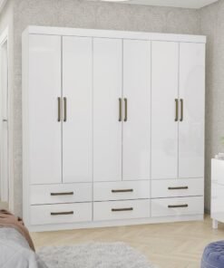 Guarda-Roupa 6 Portas(Sem Espelho/Sem Pés)Dallas 1,53 m Branco – CARIOCA MÓVEIS