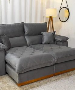 Sofá Retrátil Reclinável 2.10m Magnum Veludo Cinza 814 - Molas Ensacadas