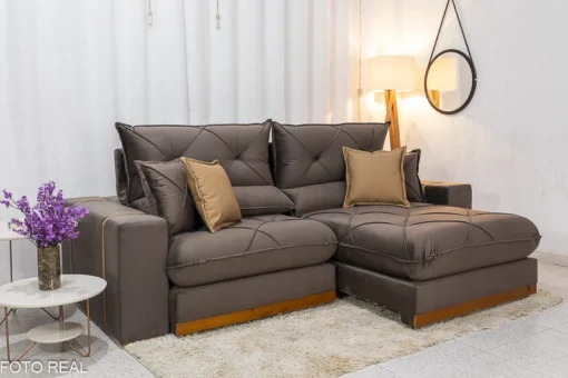 Sofá Retrátil Reclinável 2.30m Gran Bello (BARUC) Veludo Marrom – D33 e Molas Ensacadas - Imagem 2
