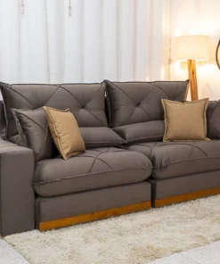 Sofá Retrátil Reclinável 2.30m Gran Bello (BARUC) Veludo Marrom – D33 e Molas Ensacadas