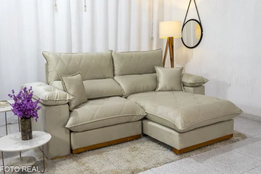 Sofá Retrátil Reclinável Magnum Veludo Bege 818 Larg. 2.50m - Molas Ensacadas - Imagem 9