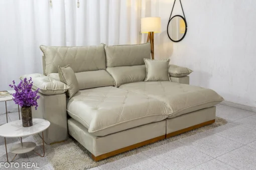 Sofá Retrátil Reclinável Magnum Veludo Bege 818 Larg. 2.50m - Molas Ensacadas - Imagem 8